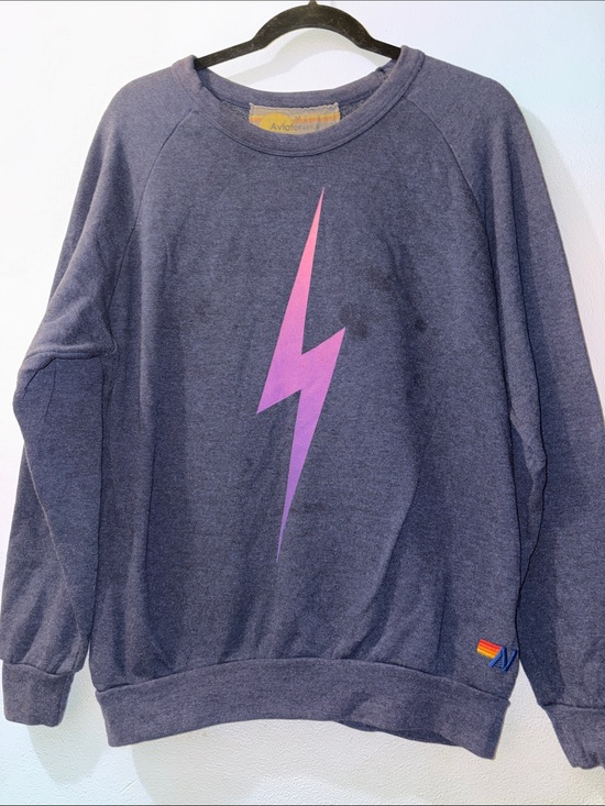 Aviator Nation Tops - Aviator Nation Women’s Medium Navy Crewneck wPink Lightning Bolt with callouts